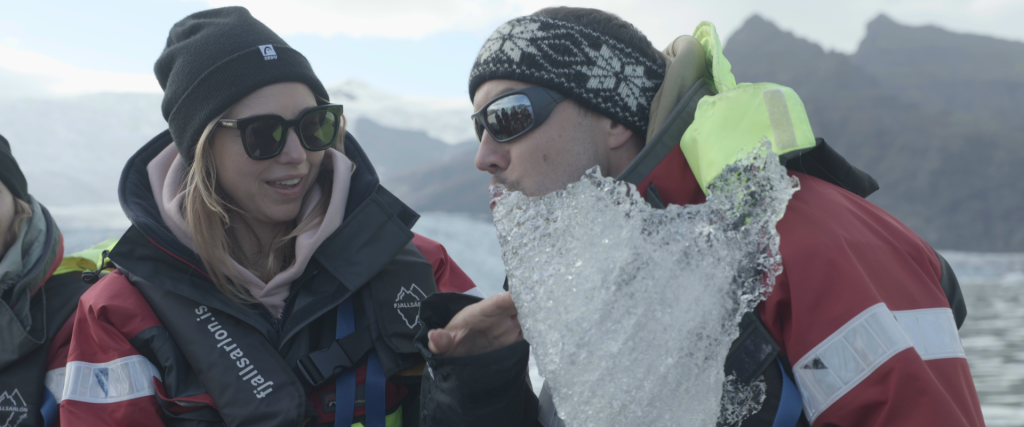 A guest tasting the glacier ice.