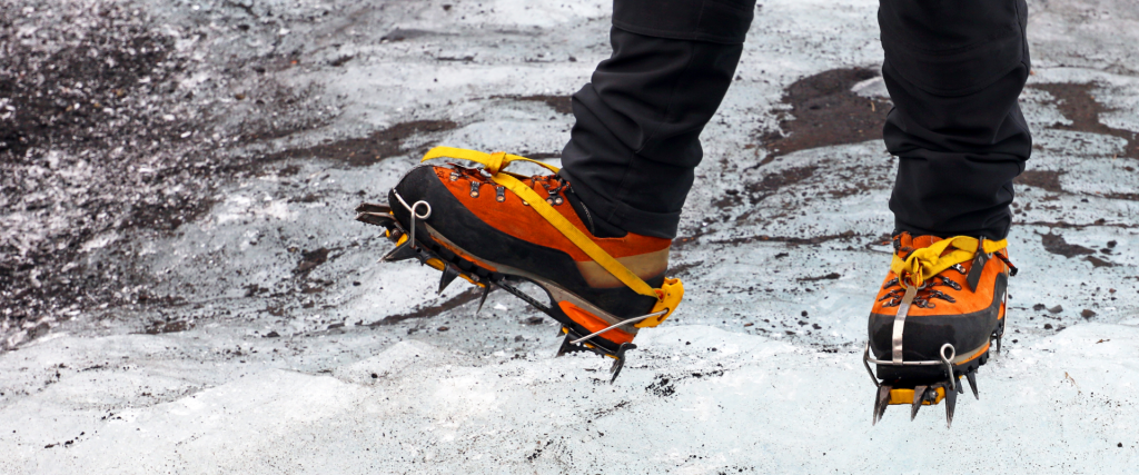 Hiking boots and crampons