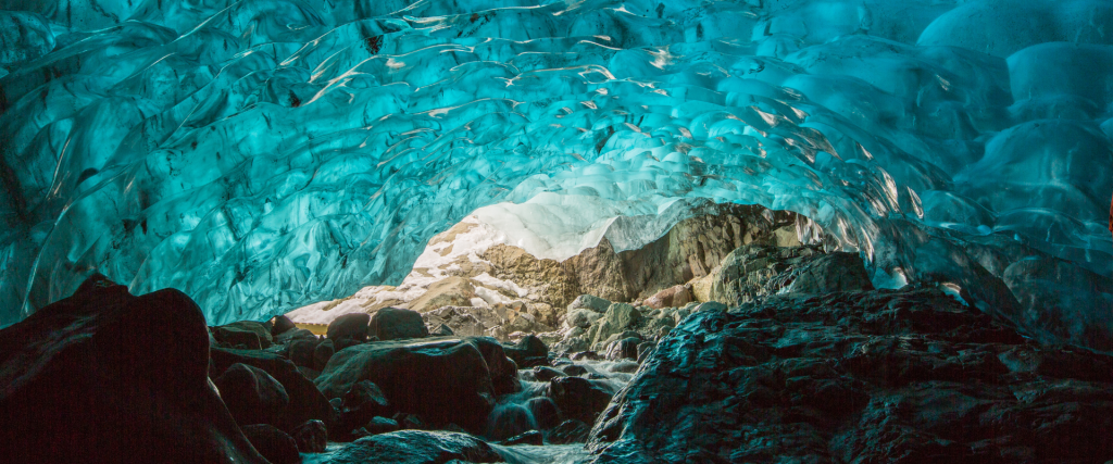 A picture from inside an ice cave in Iceland