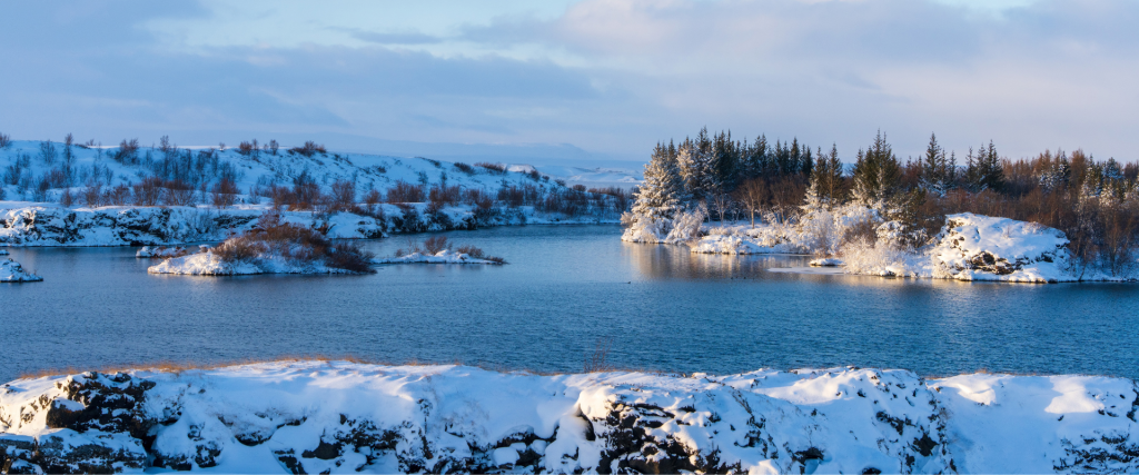 Lake Mývatn in Iceland in winter clothing